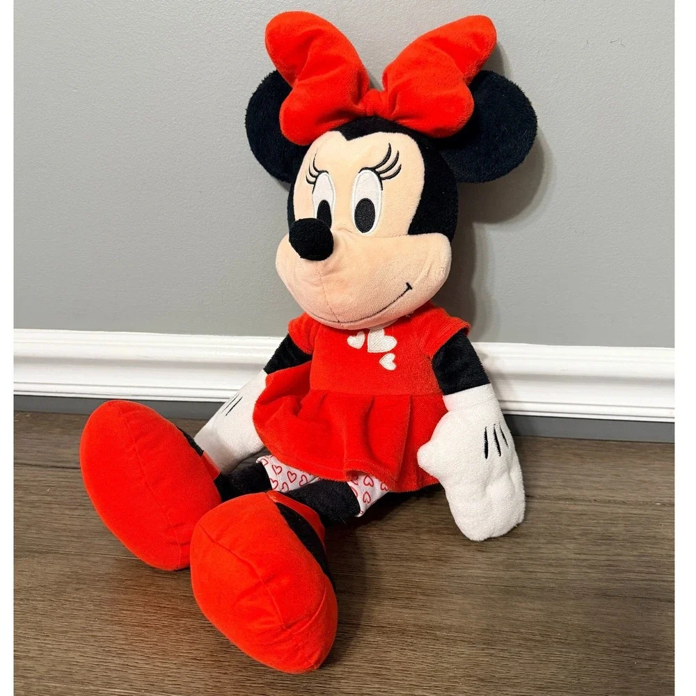 Disney‎ Minnie Mouse Plush Red Heart Dress Bow Stuffed Animal Toy